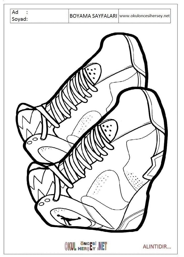 Çocuklar İçin Spor-Ayakkabısı Boyama Sayfaları 